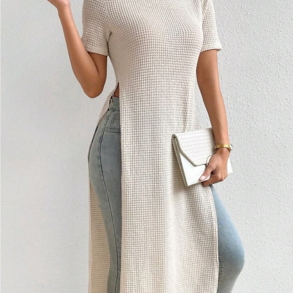 Mock Neck Cream Knit Tunic Top